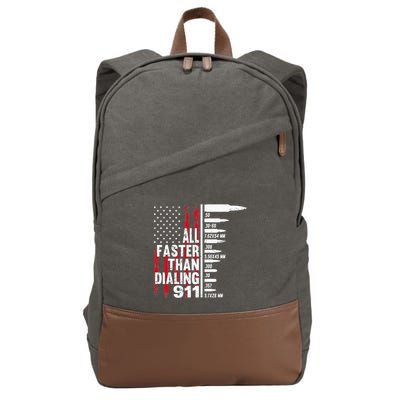 All Faster Than Dialing 911 American Flag Gun Lover Cotton Canvas Backpack