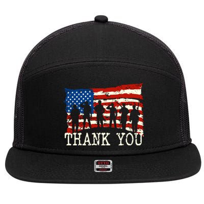 American Flag Thank You Veterans Proud Veteran 7 Panel Mesh Trucker Snapback Hat