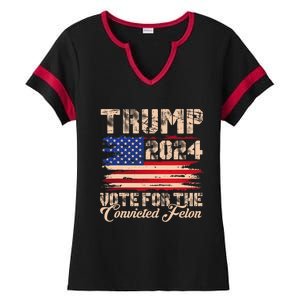 American Flag Trump 2024 IM Voting For The Convicted Felon Ladies Halftime Notch Neck Tee