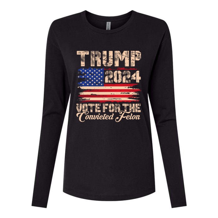 American Flag Trump 2024 IM Voting For The Convicted Felon Womens Cotton Relaxed Long Sleeve T-Shirt