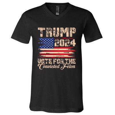 American Flag Trump 2024 IM Voting For The Convicted Felon V-Neck T-Shirt