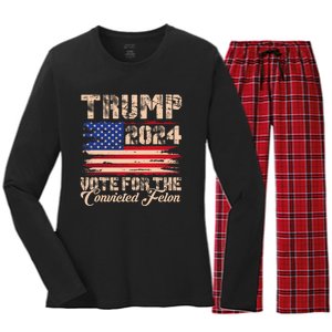 American Flag Trump 2024 IM Voting For The Convicted Felon Women's Long Sleeve Flannel Pajama Set 