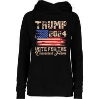 American Flag Trump 2024 IM Voting For The Convicted Felon Womens Funnel Neck Pullover Hood