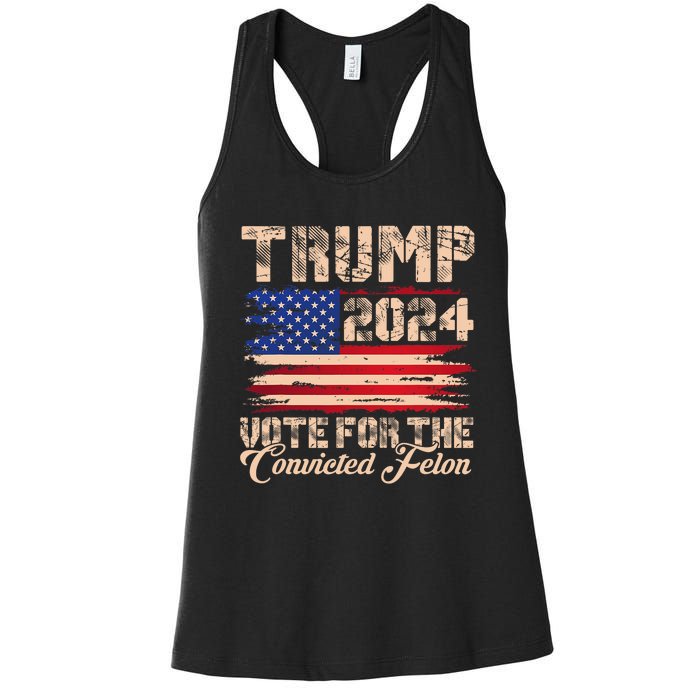 American Flag Trump 2024 IM Voting For The Convicted Felon Women's Racerback Tank