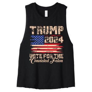 American Flag Trump 2024 IM Voting For The Convicted Felon Women's Racerback Cropped Tank