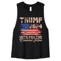 American Flag Trump 2024 IM Voting For The Convicted Felon Women's Racerback Cropped Tank