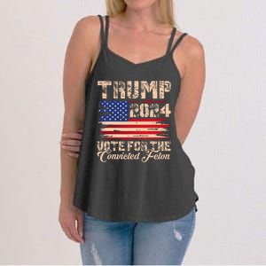 American Flag Trump 2024 IM Voting For The Convicted Felon Women's Strappy Tank