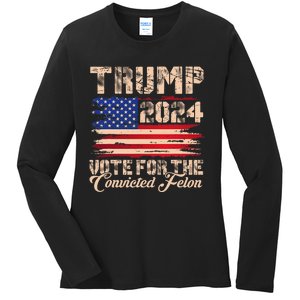 American Flag Trump 2024 IM Voting For The Convicted Felon Ladies Long Sleeve Shirt