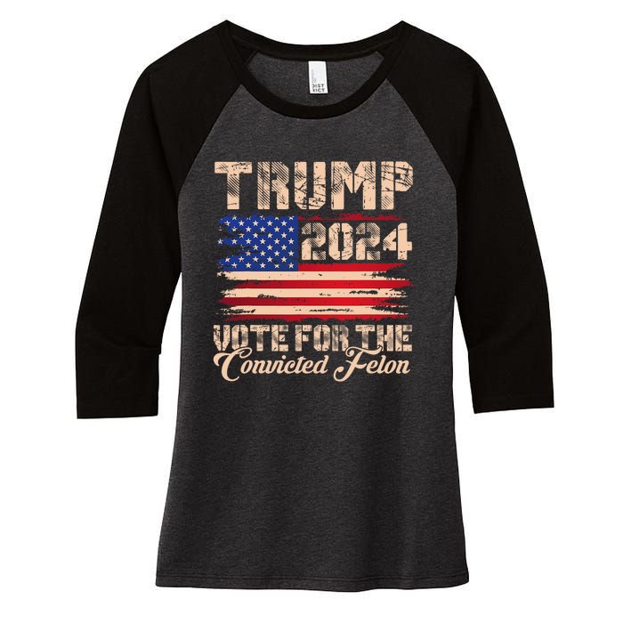 American Flag Trump 2024 IM Voting For The Convicted Felon Women's Tri-Blend 3/4-Sleeve Raglan Shirt