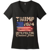 American Flag Trump 2024 IM Voting For The Convicted Felon Women's V-Neck T-Shirt