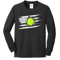 American Flag Tennis Apparel Tennis Kids Long Sleeve Shirt