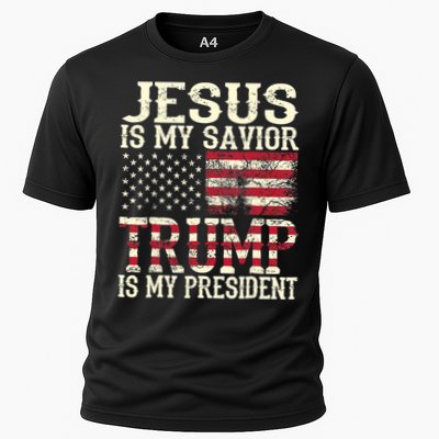American Flag Tee Jesus Is My Savior Trump Is My President Performance Shirt