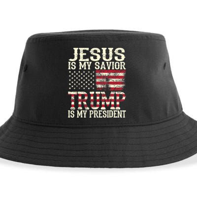 American Flag Tee Jesus Is My Savior Trump Is My President Sustainable Bucket Hat