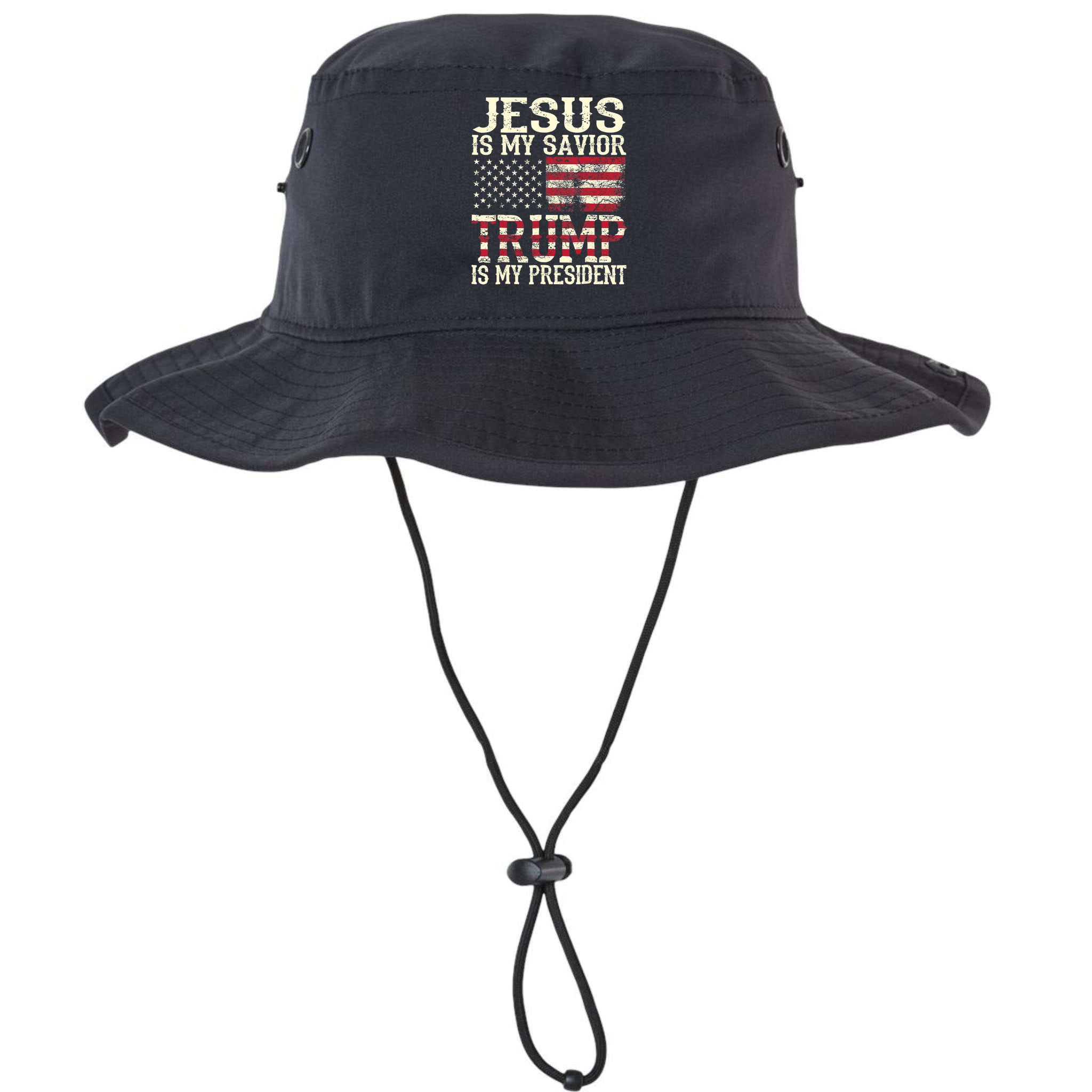 American Flag Tee Jesus Is My Savior Trump Is My President Bucket Hat