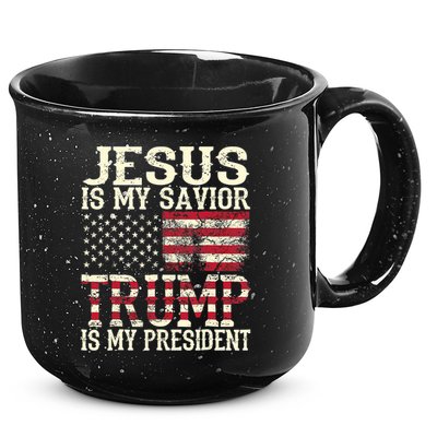 American Flag Tee Jesus Is My Savior Trump Is My President 15oz Campfire Ceramic Mug
