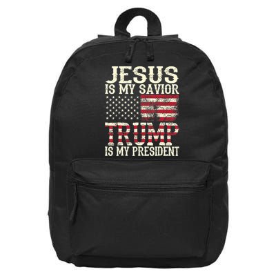 American Flag Tee Jesus Is My Savior Trump Is My President 16 in Basic Backpack