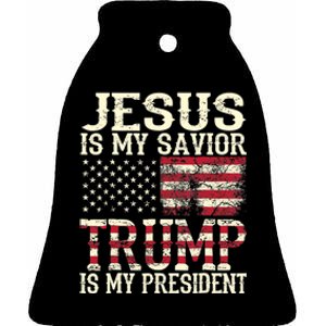 American Flag Tee Jesus Is My Savior Trump Is My President Ceramic Bell Ornament