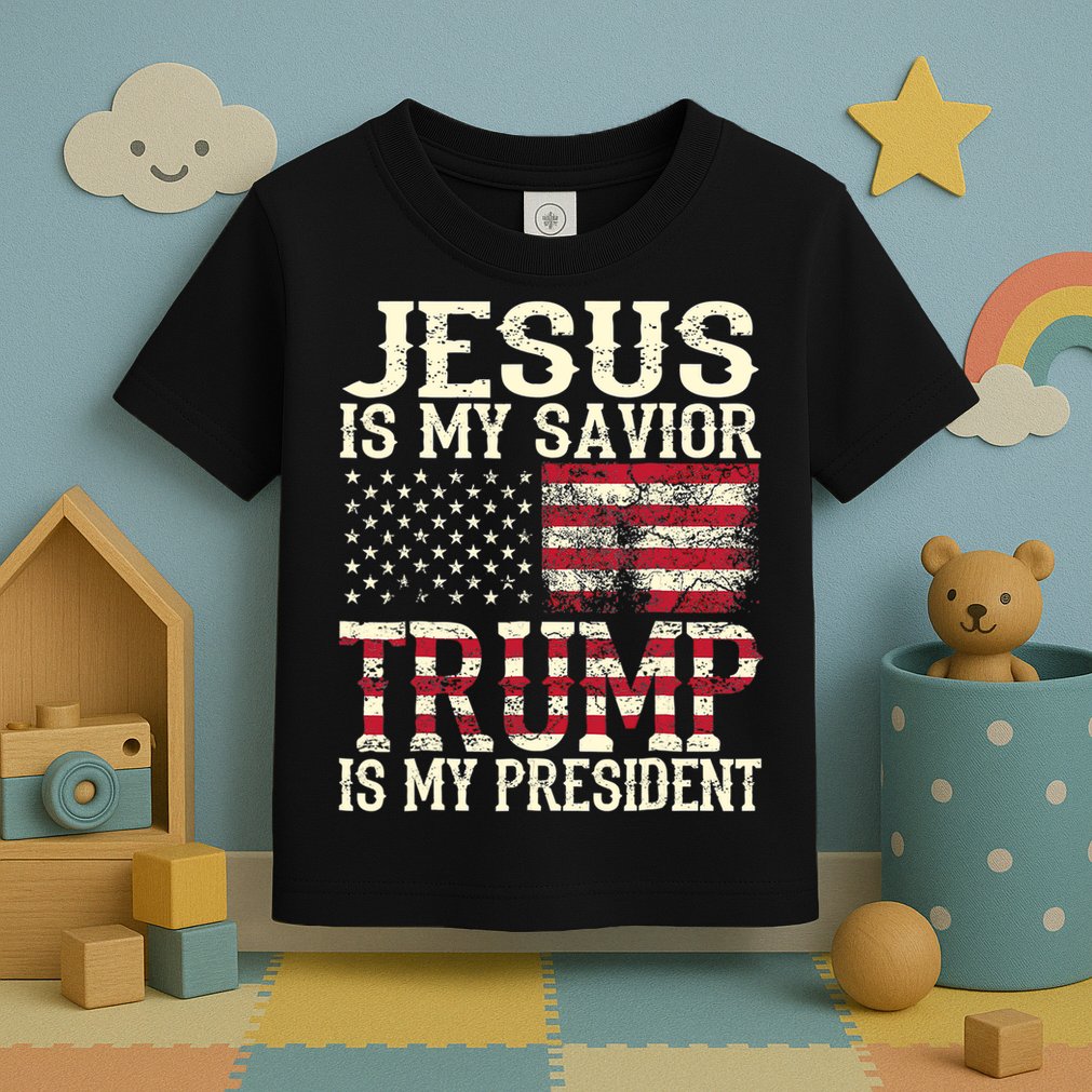 American Flag Tee Jesus Is My Savior Trump Is My President Toddler T-Shirt