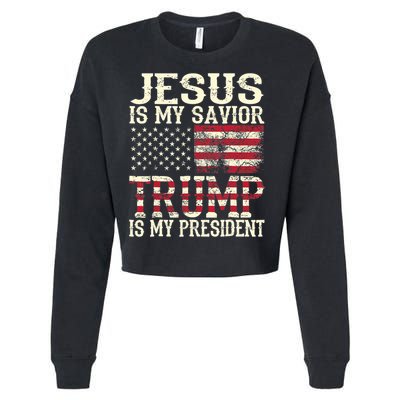 American Flag Tee Jesus Is My Savior Trump Is My President Cropped Pullover Crew