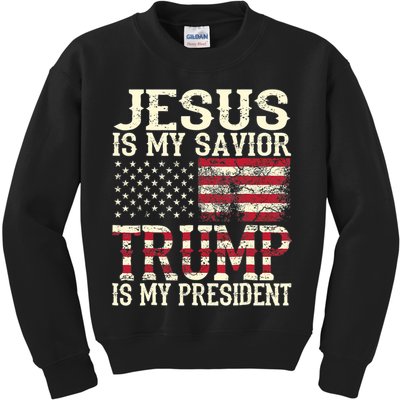 American Flag Tee Jesus Is My Savior Trump Is My President Kids Sweatshirt