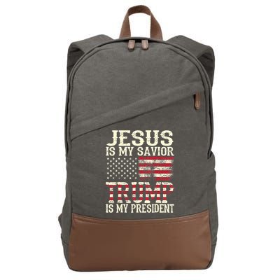 American Flag Tee Jesus Is My Savior Trump Is My President Cotton Canvas Backpack
