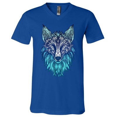 Arctic Fox Tribal Face Ornaments Antarctica Animal Fox V-Neck T-Shirt