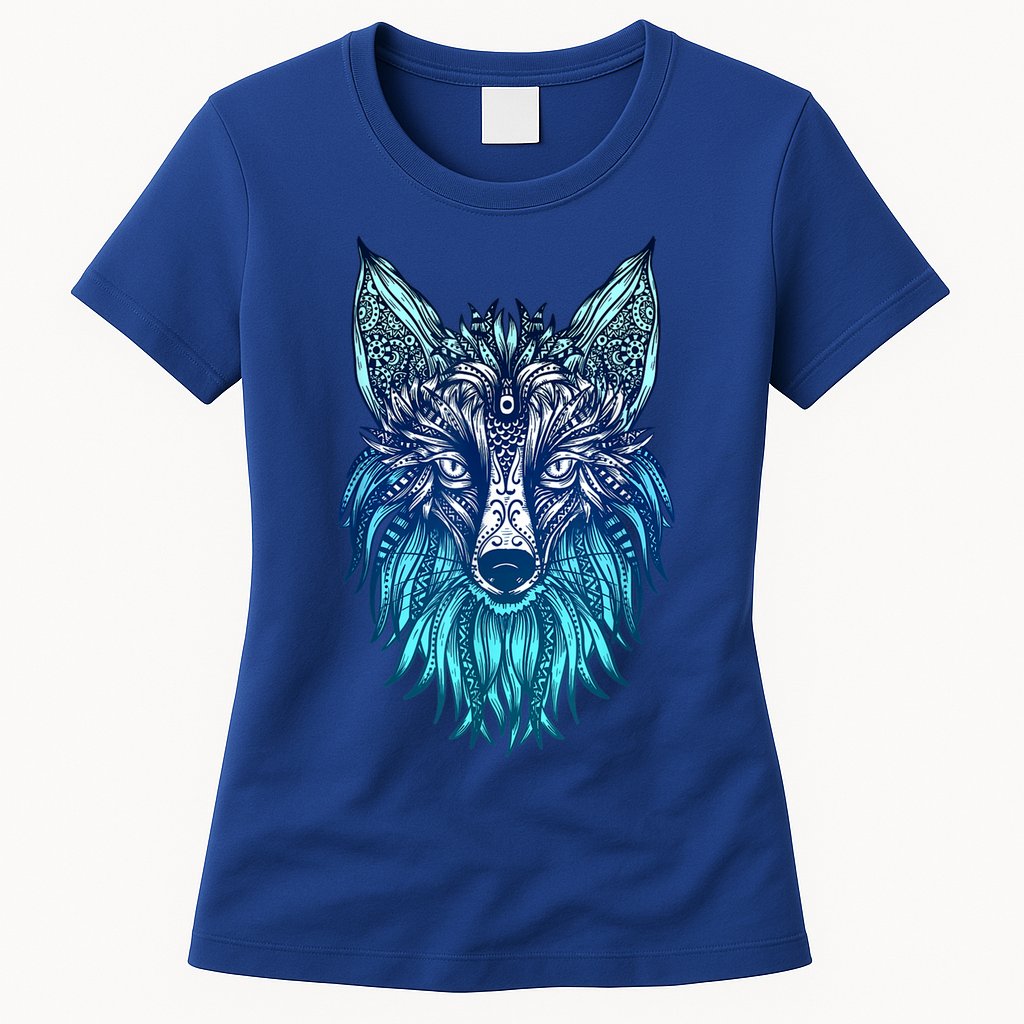 Arctic Fox Tribal Face Ornaments Antarctica Animal Fox Womens T-Shirt