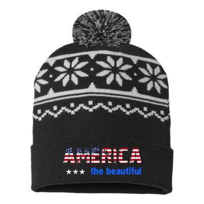 America Flag The Beatiful . USA-Made Snowflake Beanie