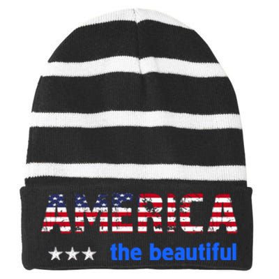 America Flag The Beatiful . Striped Beanie with Solid Band