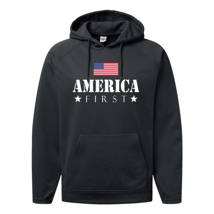 America First Trump 2024 America First 4th July Day Performance Fleece Hoodie