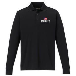 America First Trump 2024 America First 4th July Day Performance Long Sleeve Polo