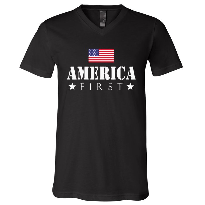 America First Trump 2024 America First 4th July Day V-Neck T-Shirt