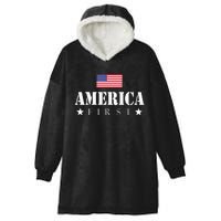 America First Trump 2024 America First 4th July Day Hooded Wearable Blanket