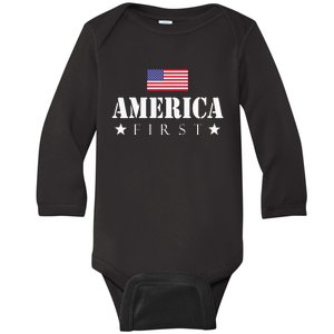 America First Trump 2024 America First 4th July Day Baby Long Sleeve Bodysuit