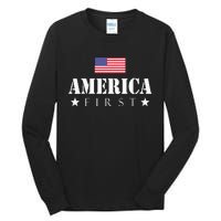 America First Trump 2024 America First 4th July Day Tall Long Sleeve T-Shirt