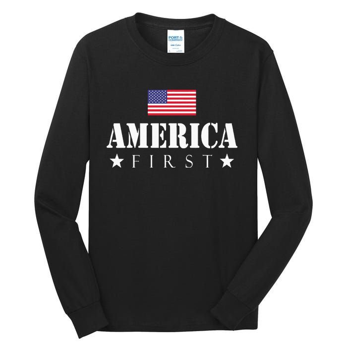 America First Trump 2024 America First 4th July Day Tall Long Sleeve T-Shirt