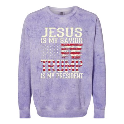 American Flag Tee Jesus Is My Savior Trump Colorblast Crewneck Sweatshirt