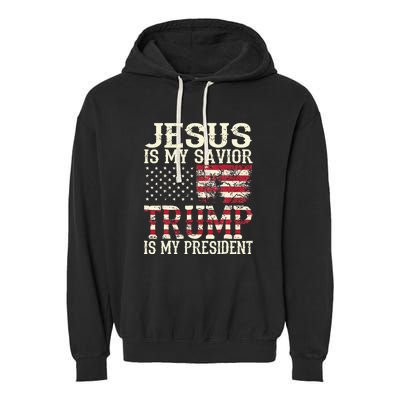 American Flag Tee Jesus Is My Savior Trump Garment-Dyed Fleece Hoodie