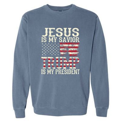 American Flag Tee Jesus Is My Savior Trump Garment-Dyed Sweatshirt