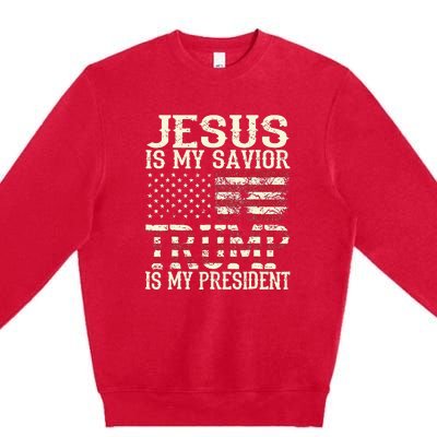 American Flag Tee Jesus Is My Savior Trump Premium Crewneck Sweatshirt