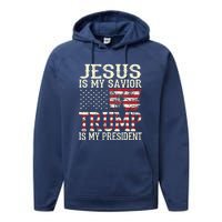 American Flag Tee Jesus Is My Savior Trump Performance Fleece Hoodie