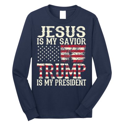 American Flag Tee Jesus Is My Savior Trump Long Sleeve Shirt