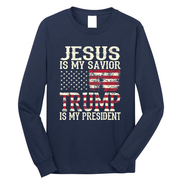 American Flag Tee Jesus Is My Savior Trump Long Sleeve Shirt