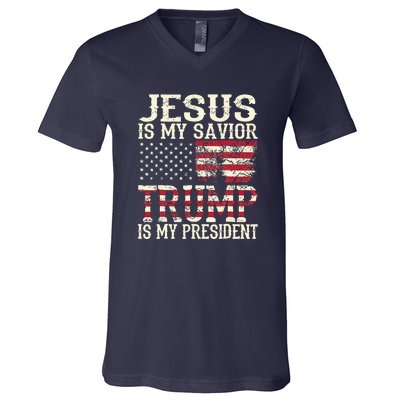 American Flag Tee Jesus Is My Savior Trump V-Neck T-Shirt