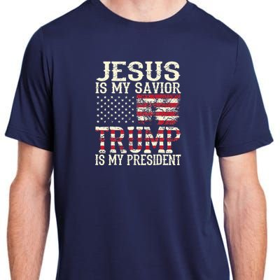 American Flag Tee Jesus Is My Savior Trump Adult ChromaSoft Performance T-Shirt