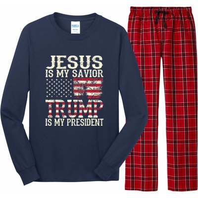 American Flag Tee Jesus Is My Savior Trump Long Sleeve Pajama Set