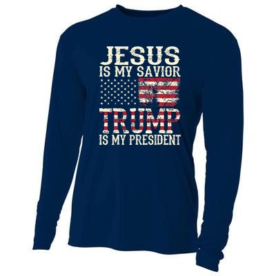 American Flag Tee Jesus Is My Savior Trump Cooling Performance Long Sleeve Crew