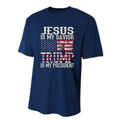 American Flag Tee Jesus Is My Savior Trump Performance Sprint T-Shirt