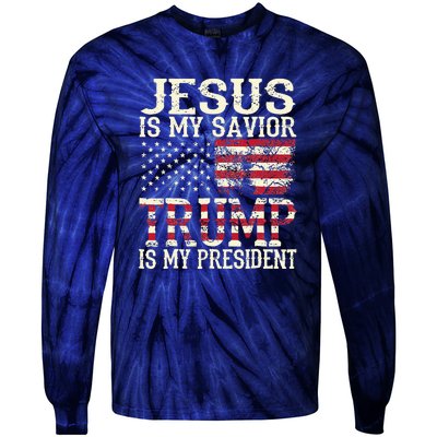 American Flag Tee Jesus Is My Savior Trump Tie-Dye Long Sleeve Shirt