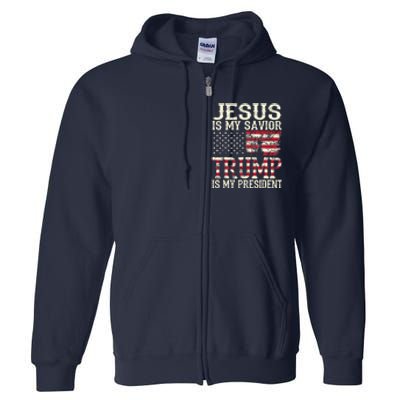 American Flag Tee Jesus Is My Savior Trump Full Zip Hoodie